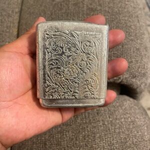 Vintage Floral Etched Aluminum Slide-Top Cigarette Case